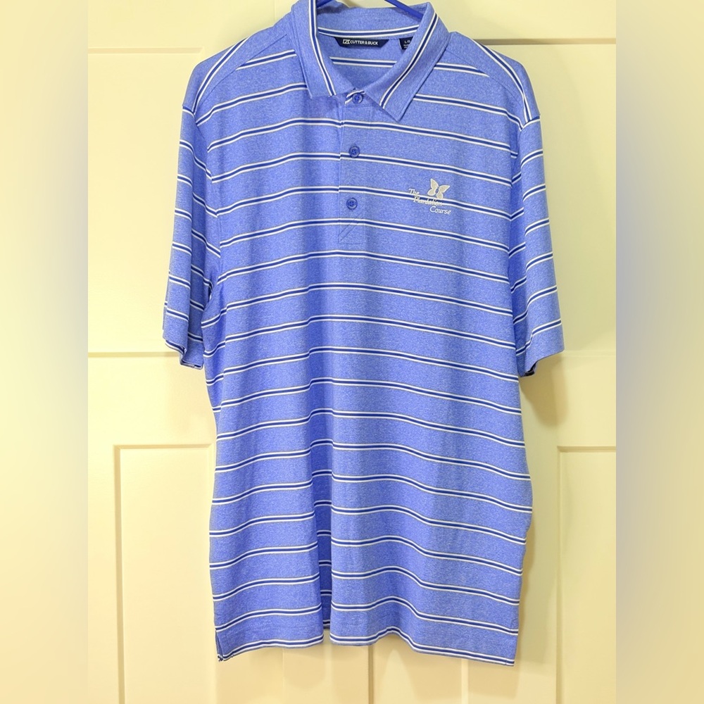 Cutter & Buck Blue and White Striped Polo Shirt